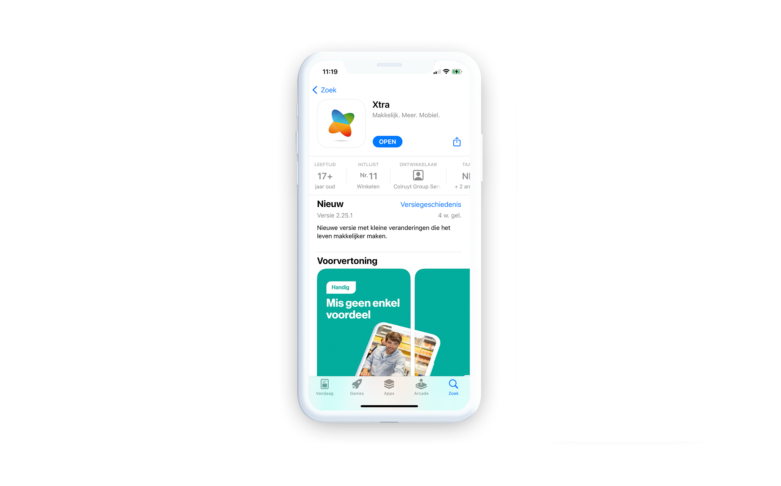 Schermafbeelding van de App Store waar je de officiële uitgever van een app kan controleren om veilig te betalen met je smartphone.