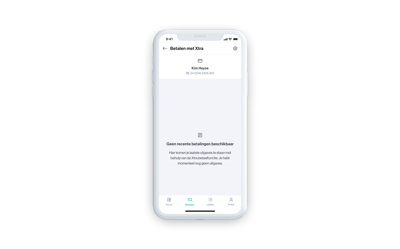 Schermafbeelding van de Xtra-app, waar je al je mobiele betalingen kan raadplegen.