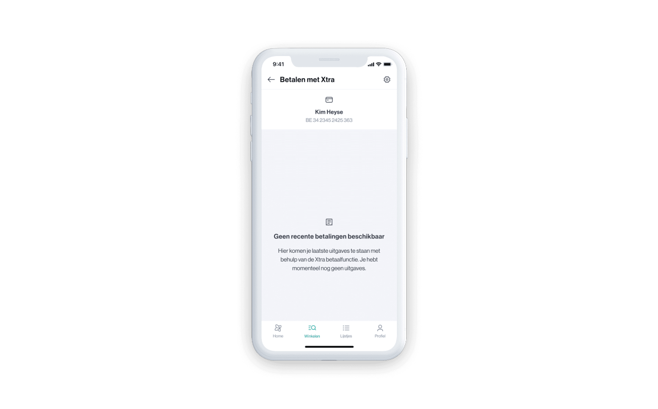 Schermafbeelding van de Xtra-app, waar je al je mobiele betalingen kan raadplegen.